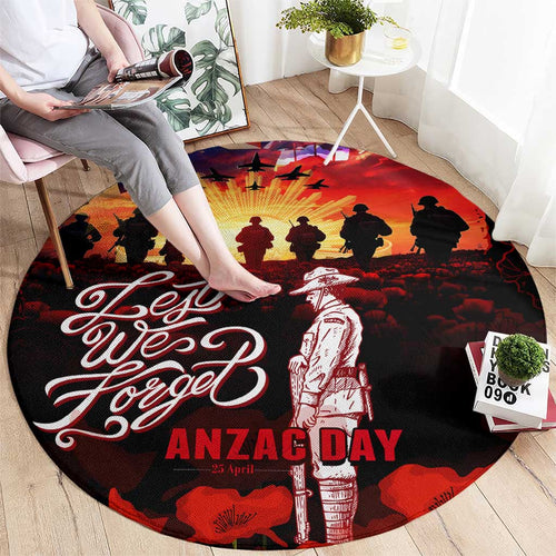 Australia ANZAC Day Round Carpet Let We Forget - Tribute Art with Soldiers and Poppies