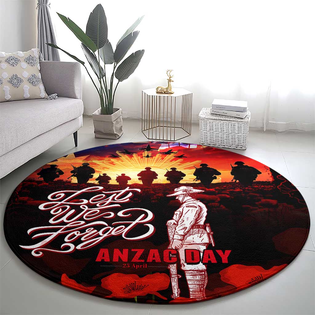 Australia ANZAC Day Round Carpet Let We Forget - Tribute Art with Soldiers and Poppies