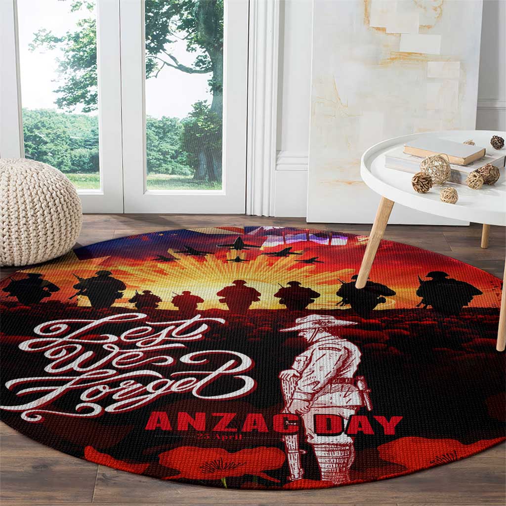 Australia ANZAC Day Round Carpet Let We Forget - Tribute Art with Soldiers and Poppies