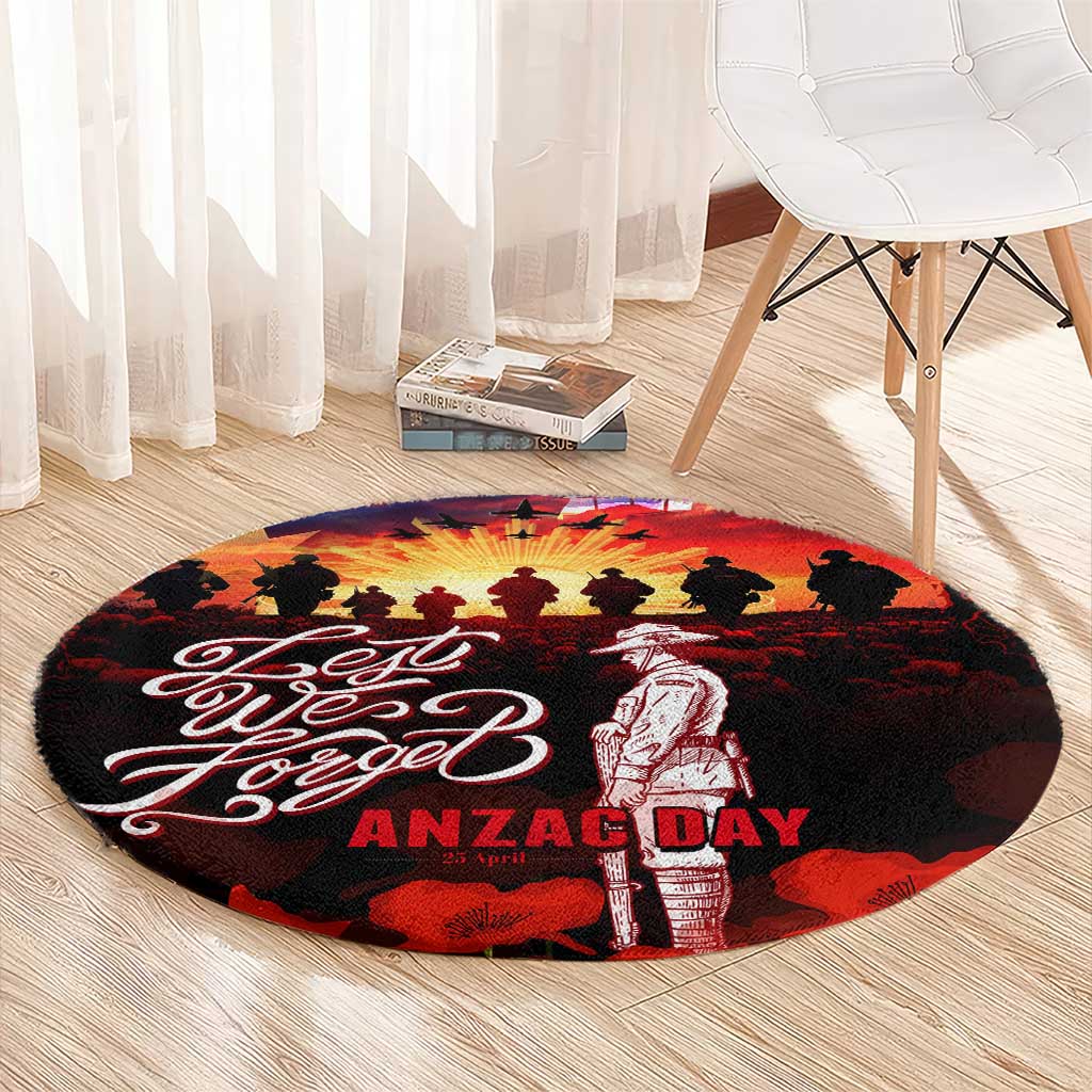 Australia ANZAC Day Round Carpet Let We Forget - Tribute Art with Soldiers and Poppies