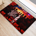 Australia ANZAC Day Rubber Doormat Let We Forget - Tribute Art with Soldiers and Poppies