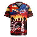 Australia ANZAC Day Rugby Jersey Let We Forget - Tribute Art with Soldiers and Poppies