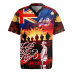 Australia ANZAC Day Rugby Jersey Let We Forget - Tribute Art with Soldiers and Poppies
