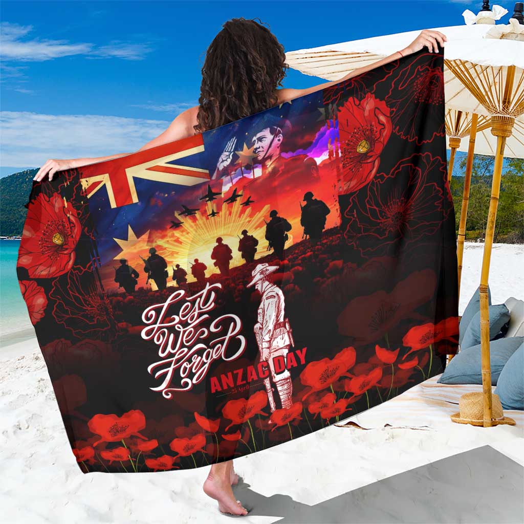 Australia ANZAC Day Sarong Let We Forget - Tribute Art with Soldiers and Poppies