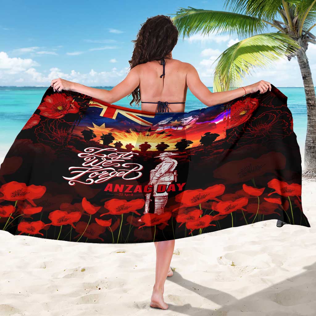 Australia ANZAC Day Sarong Let We Forget - Tribute Art with Soldiers and Poppies