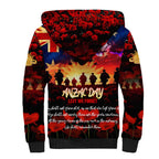 Australia ANZAC Day Sherpa Hoodie Let We Forget - Tribute Art with Soldiers and Poppies