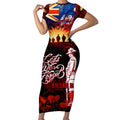 Australia ANZAC Day Short Sleeve Bodycon Dress Let We Forget - Tribute Art with Soldiers and Poppies