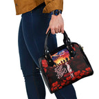Australia ANZAC Day Shoulder Handbag Let We Forget - Tribute Art with Soldiers and Poppies