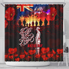 Australia ANZAC Day Shower Curtain Let We Forget - Tribute Art with Soldiers and Poppies