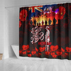 Australia ANZAC Day Shower Curtain Let We Forget - Tribute Art with Soldiers and Poppies