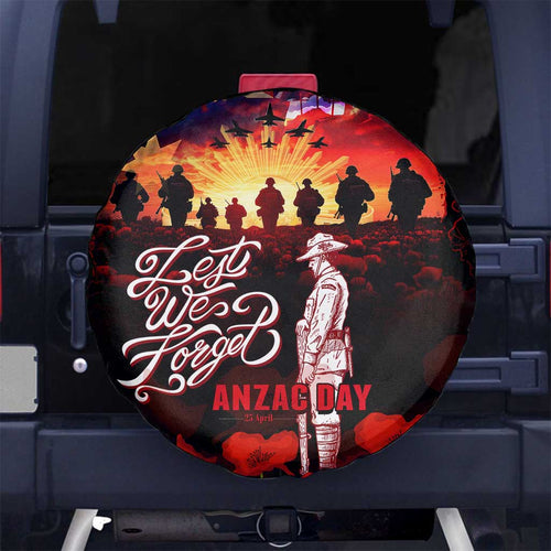 Australia ANZAC Day Spare Tire Cover Let We Forget - Tribute Art with Soldiers and Poppies