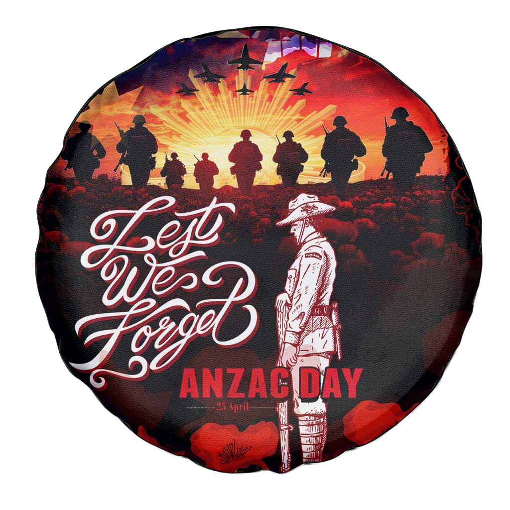 Australia ANZAC Day Spare Tire Cover Let We Forget - Tribute Art with Soldiers and Poppies