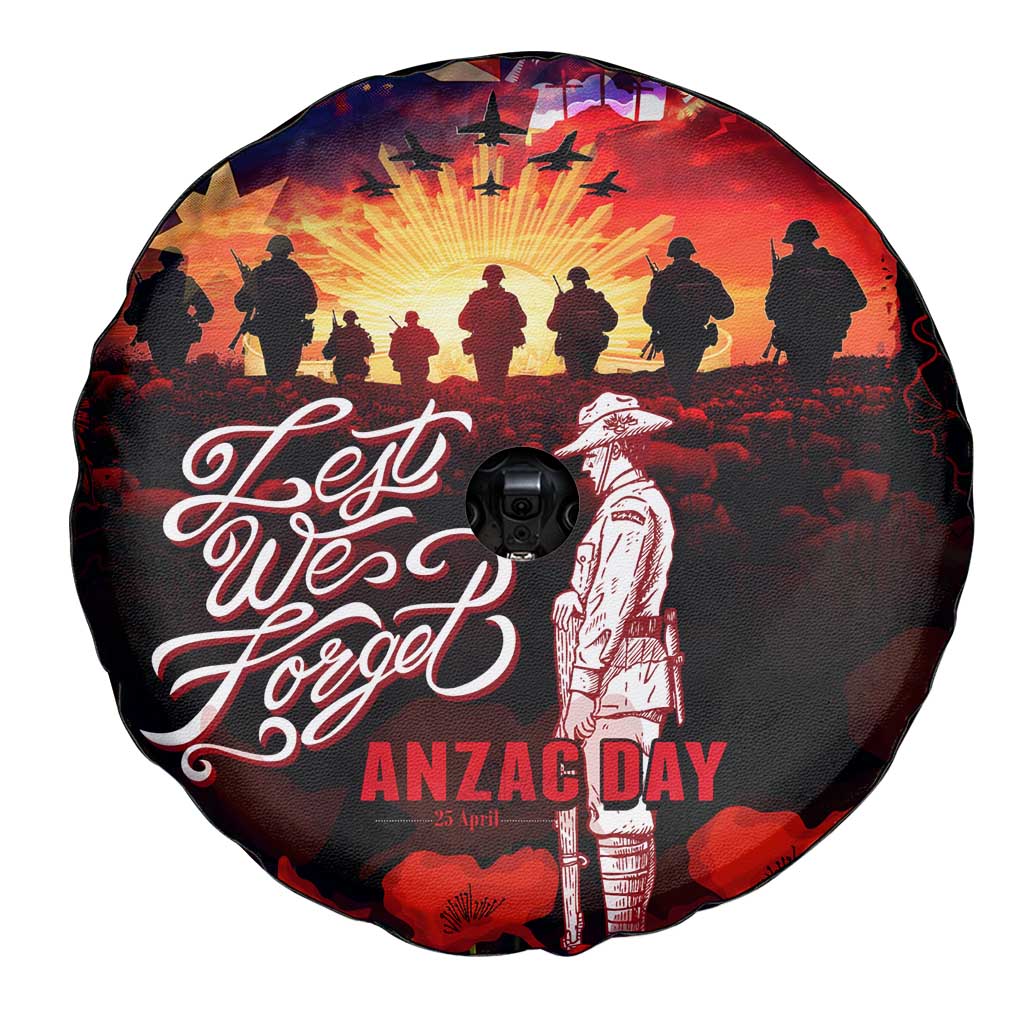 Australia ANZAC Day Spare Tire Cover Let We Forget - Tribute Art with Soldiers and Poppies