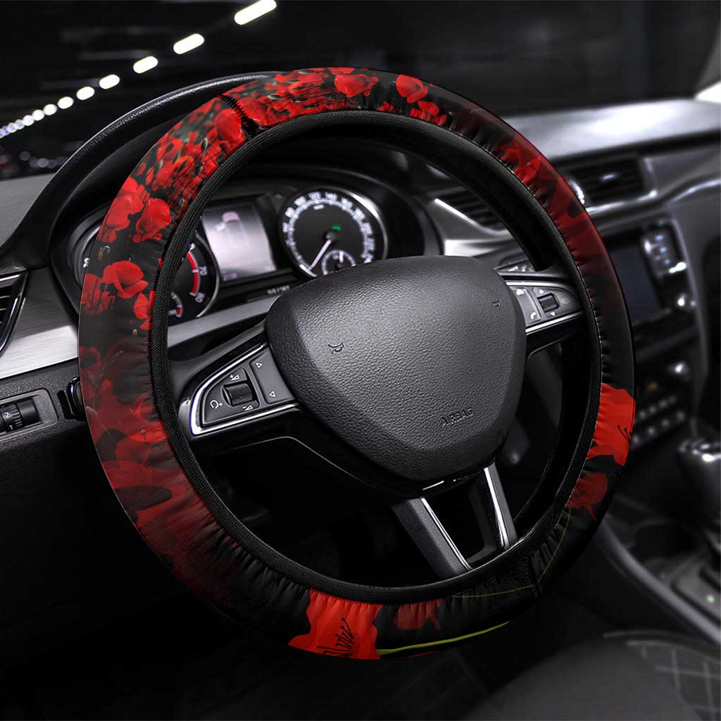 Australia ANZAC Day Steering Wheel Cover Let We Forget - Tribute Art with Soldiers and Poppies