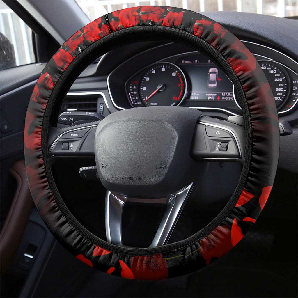 Australia ANZAC Day Steering Wheel Cover Let We Forget - Tribute Art with Soldiers and Poppies