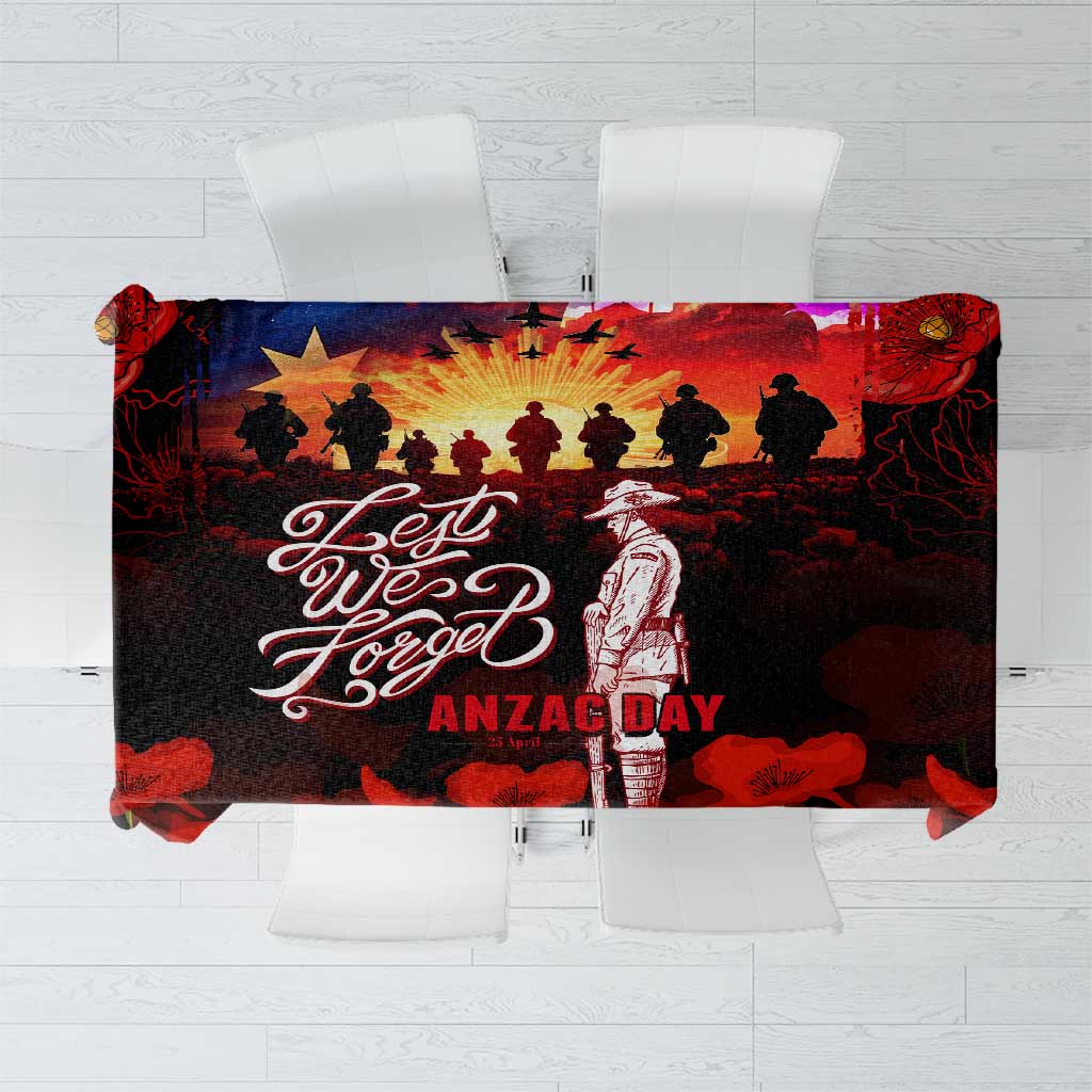 Australia ANZAC Day Tablecloth Let We Forget - Tribute Art with Soldiers and Poppies