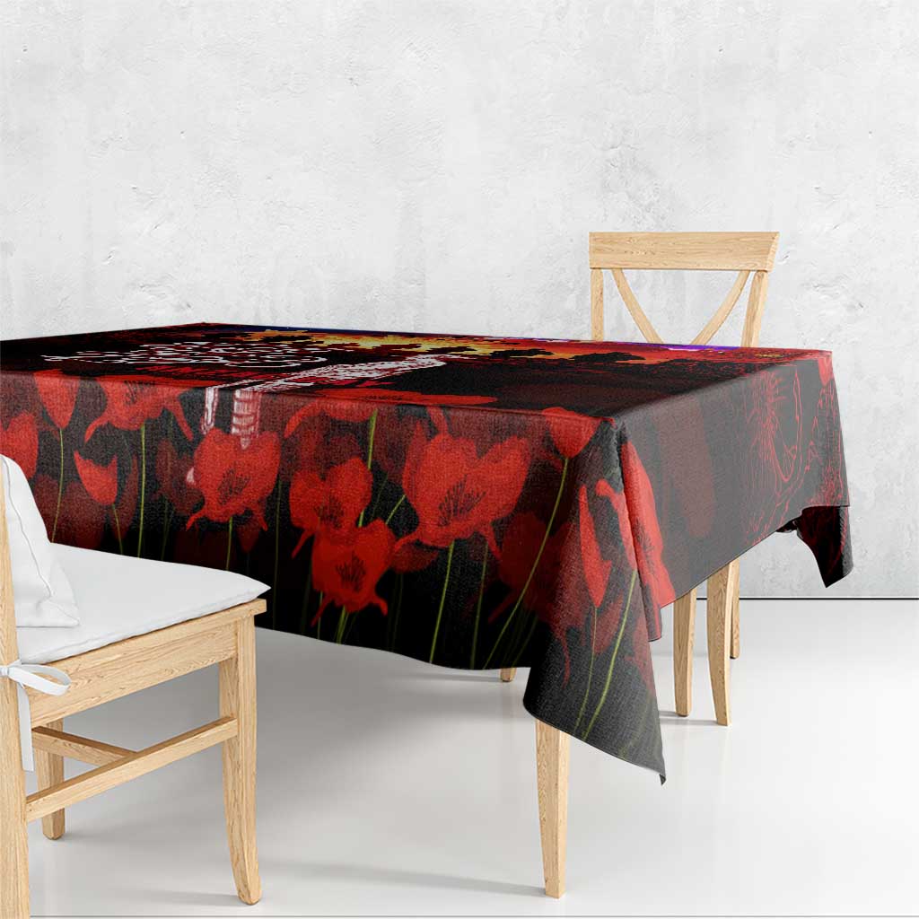 Australia ANZAC Day Tablecloth Let We Forget - Tribute Art with Soldiers and Poppies