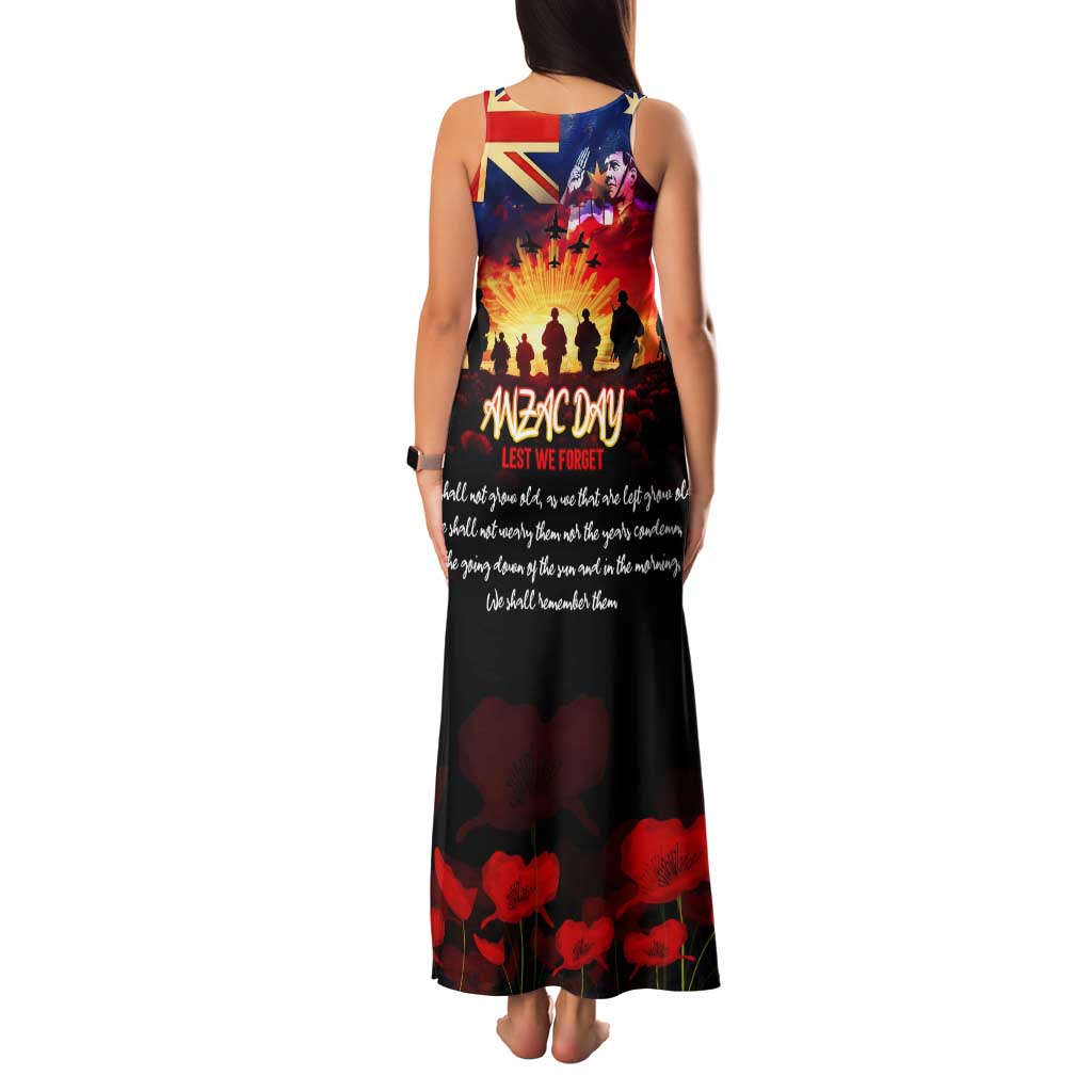 Australia ANZAC Day Tank Maxi Dress Let We Forget - Tribute Art with Soldiers and Poppies