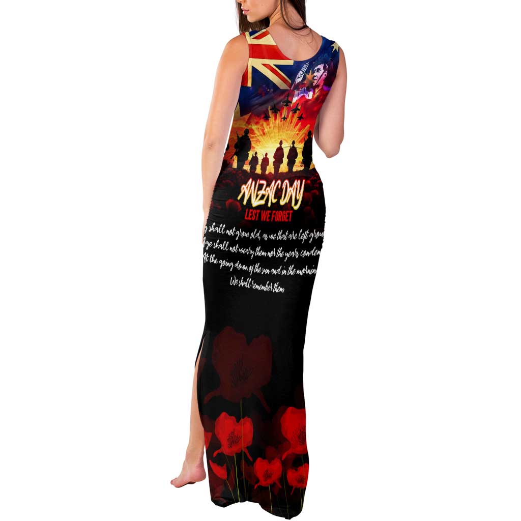 Australia ANZAC Day Tank Maxi Dress Let We Forget - Tribute Art with Soldiers and Poppies