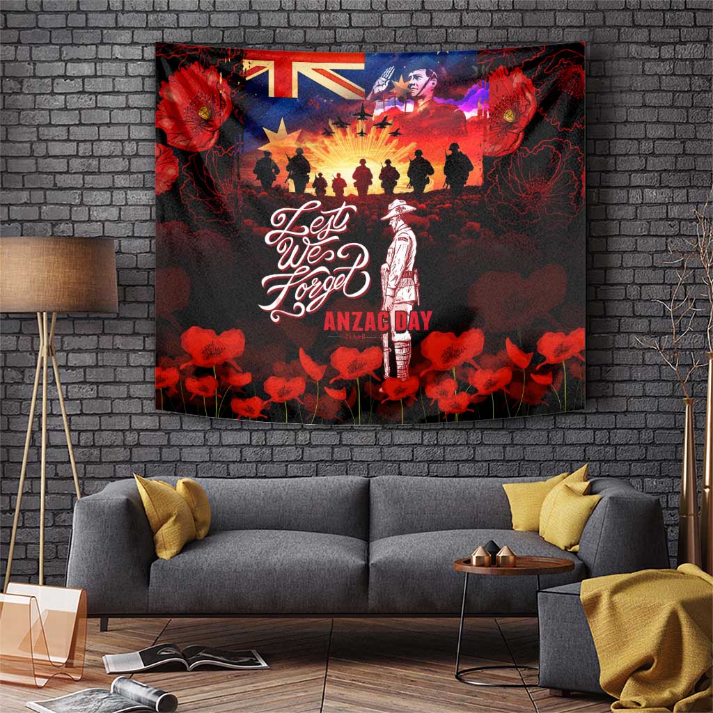Australia ANZAC Day Tapestry Let We Forget - Tribute Art with Soldiers and Poppies