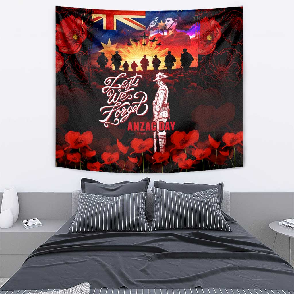 Australia ANZAC Day Tapestry Let We Forget - Tribute Art with Soldiers and Poppies
