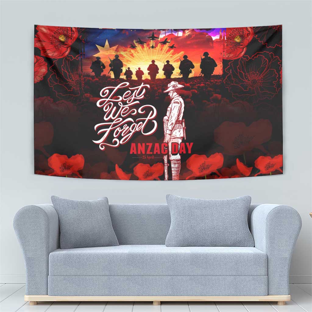 Australia ANZAC Day Tapestry Let We Forget - Tribute Art with Soldiers and Poppies