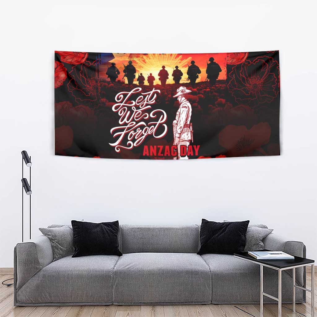Australia ANZAC Day Tapestry Let We Forget - Tribute Art with Soldiers and Poppies