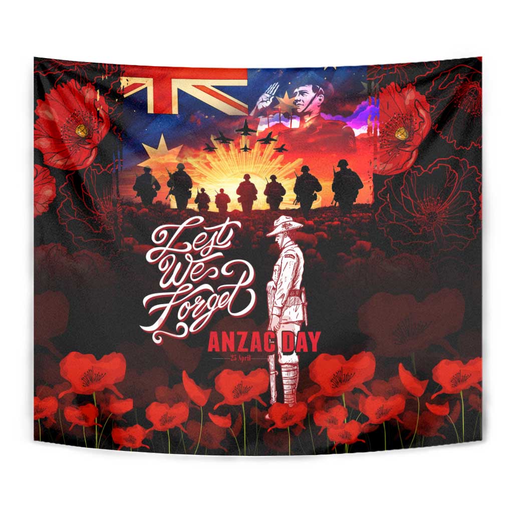 Australia ANZAC Day Tapestry Let We Forget - Tribute Art with Soldiers and Poppies