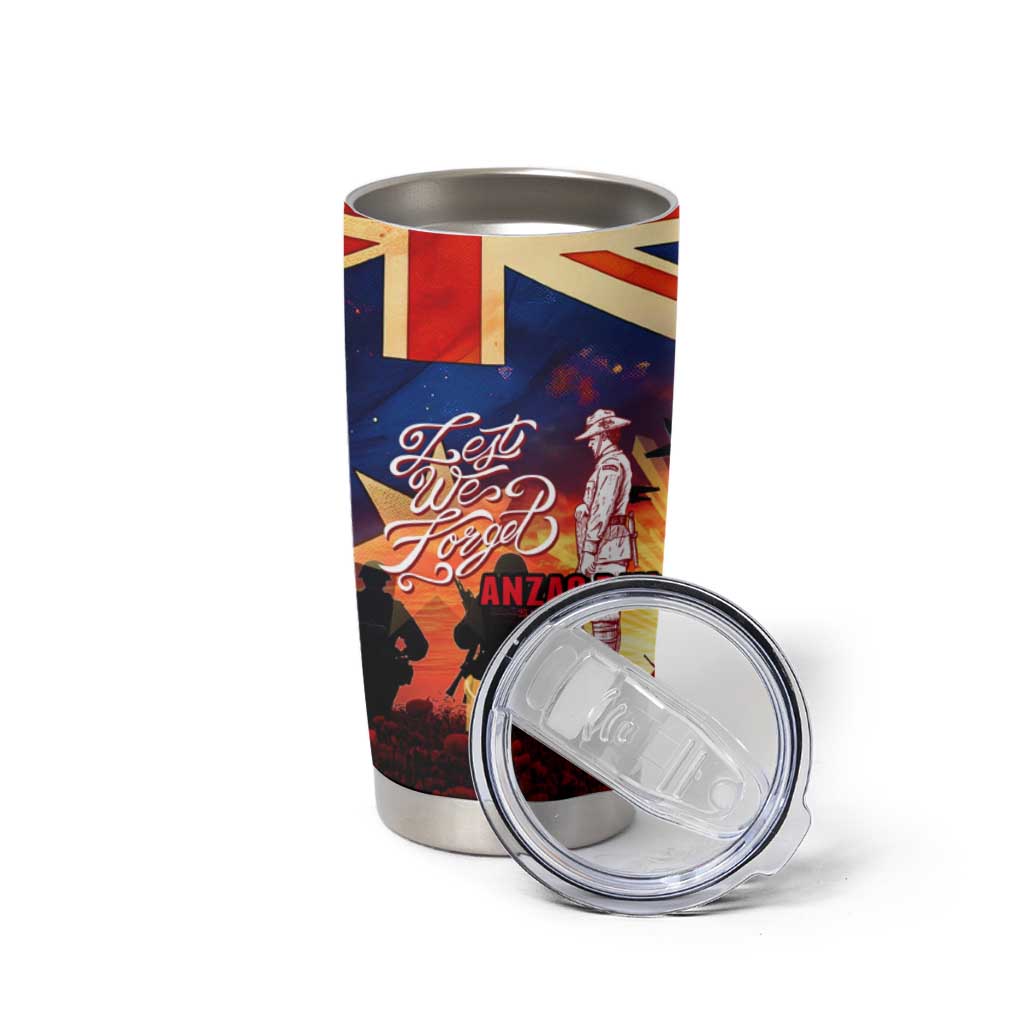 Australia ANZAC Day Tumbler Cup Let We Forget - Tribute Art with Soldiers and Poppies