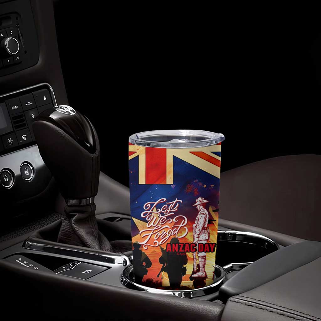 Australia ANZAC Day Tumbler Cup Let We Forget - Tribute Art with Soldiers and Poppies
