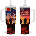 Australia ANZAC Day Tumbler With Handle Let We Forget - Tribute Art with Soldiers and Poppies