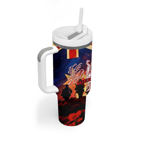 Australia ANZAC Day Tumbler With Handle Let We Forget - Tribute Art with Soldiers and Poppies
