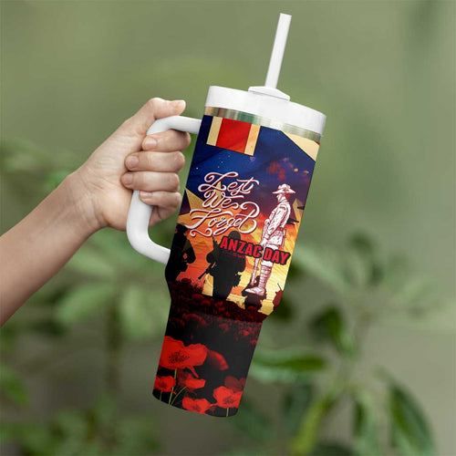 Australia ANZAC Day Tumbler With Handle Let We Forget - Tribute Art with Soldiers and Poppies