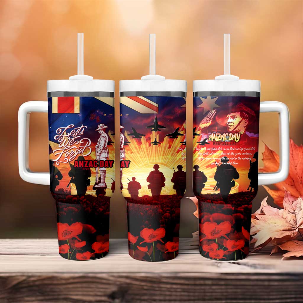 Australia ANZAC Day Tumbler With Handle Let We Forget - Tribute Art with Soldiers and Poppies