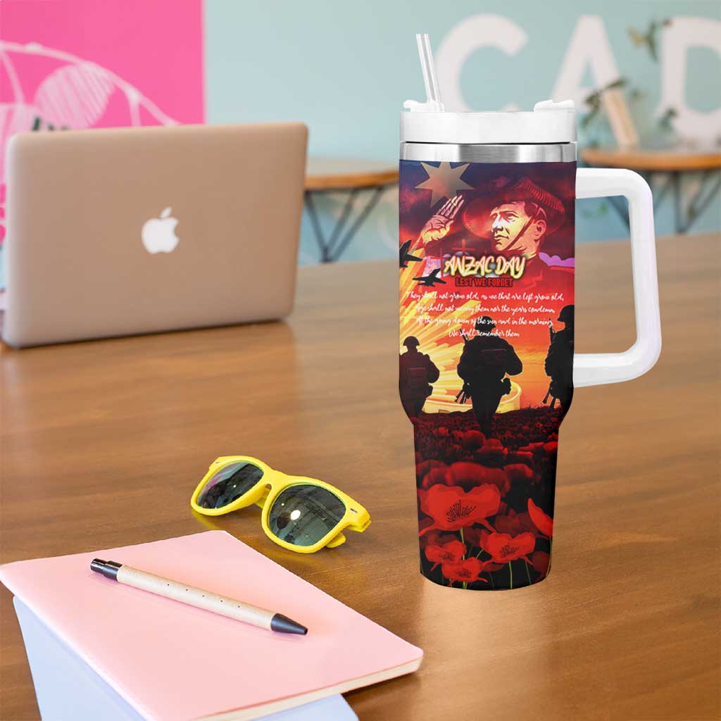 Australia ANZAC Day Tumbler With Handle Let We Forget - Tribute Art with Soldiers and Poppies