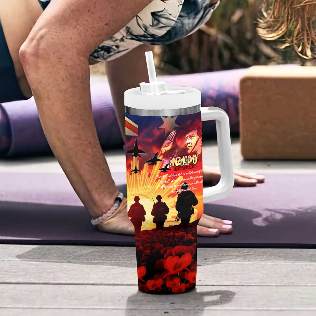 Australia ANZAC Day Tumbler With Handle Let We Forget - Tribute Art with Soldiers and Poppies