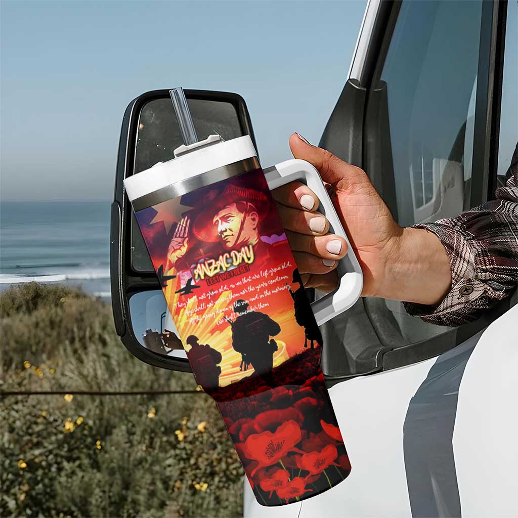Australia ANZAC Day Tumbler With Handle Let We Forget - Tribute Art with Soldiers and Poppies