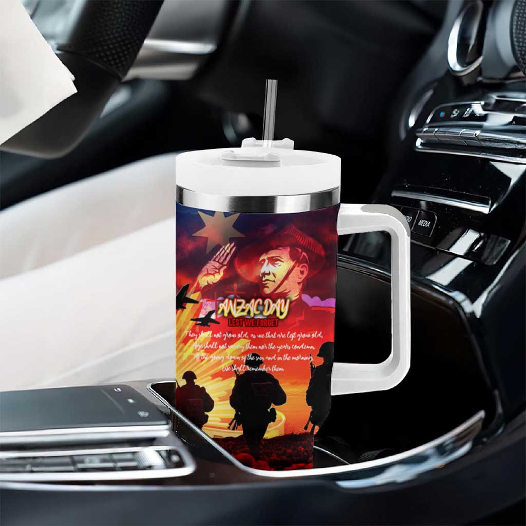 Australia ANZAC Day Tumbler With Handle Let We Forget - Tribute Art with Soldiers and Poppies