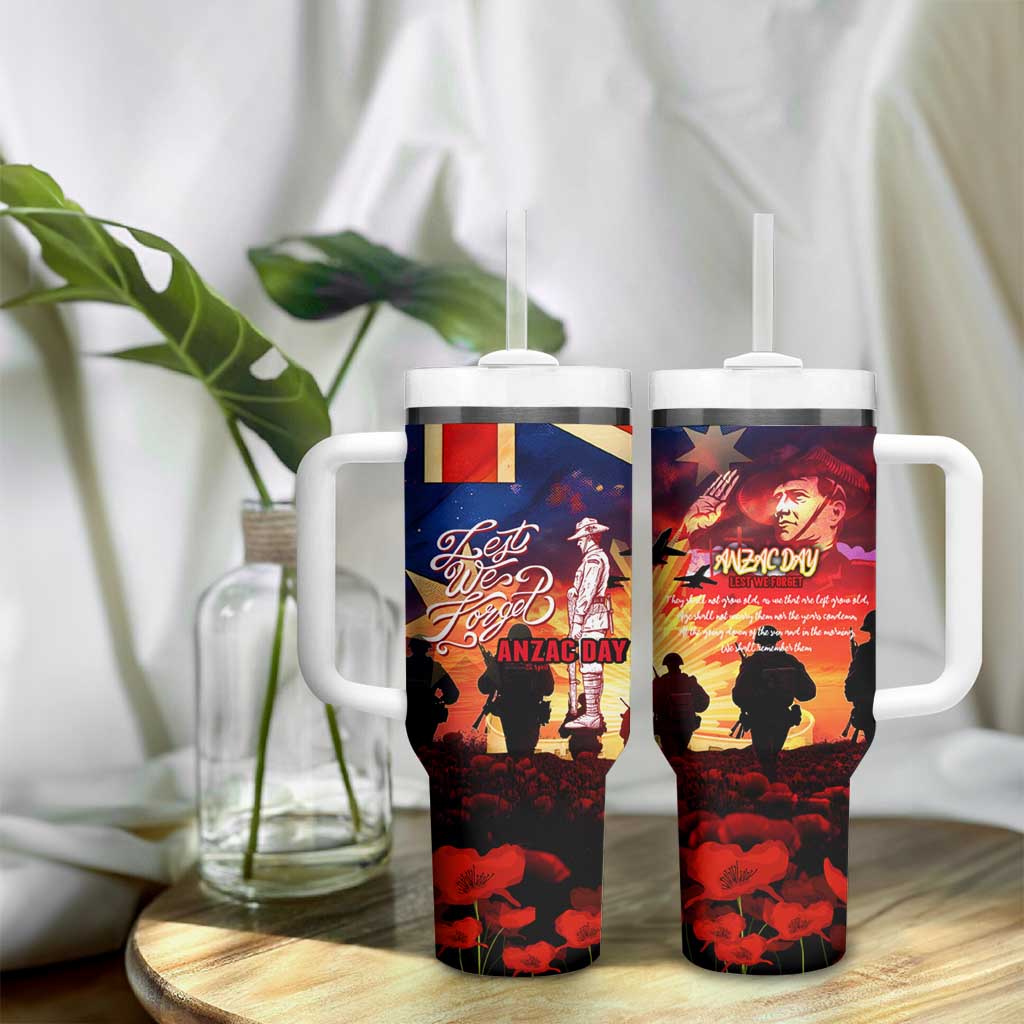Australia ANZAC Day Tumbler With Handle Let We Forget - Tribute Art with Soldiers and Poppies