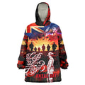 Australia ANZAC Day Wearable Blanket Hoodie Let We Forget - Tribute Art with Soldiers and Poppies