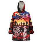 Australia ANZAC Day Wearable Blanket Hoodie Let We Forget - Tribute Art with Soldiers and Poppies