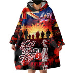 Australia ANZAC Day Wearable Blanket Hoodie Let We Forget - Tribute Art with Soldiers and Poppies
