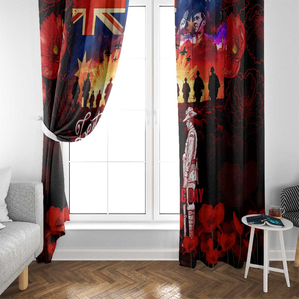 Australia ANZAC Day Window Curtain Let We Forget - Tribute Art with Soldiers and Poppies