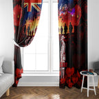 Australia ANZAC Day Window Curtain Let We Forget - Tribute Art with Soldiers and Poppies