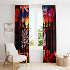 Australia ANZAC Day Window Curtain Let We Forget - Tribute Art with Soldiers and Poppies