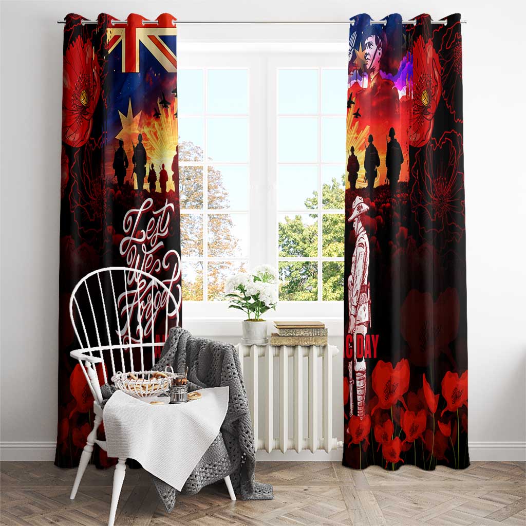 Australia ANZAC Day Window Curtain Let We Forget - Tribute Art with Soldiers and Poppies