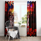 Australia ANZAC Day Window Curtain Let We Forget - Tribute Art with Soldiers and Poppies