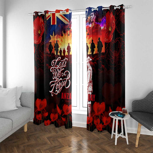 Australia ANZAC Day Window Curtain Let We Forget - Tribute Art with Soldiers and Poppies