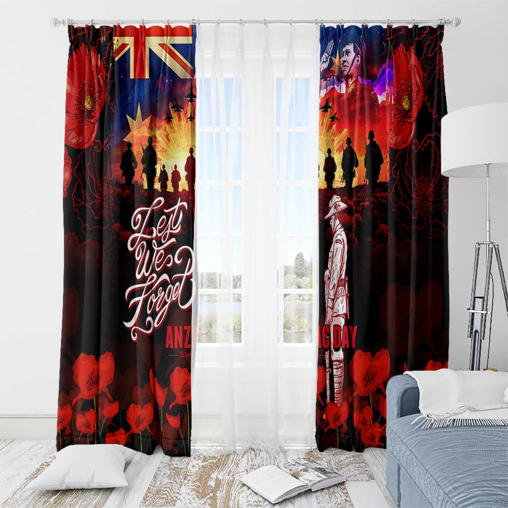 Australia ANZAC Day Window Curtain Let We Forget - Tribute Art with Soldiers and Poppies