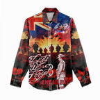 Australia ANZAC Day Women Casual Shirt Let We Forget - Tribute Art with Soldiers and Poppies